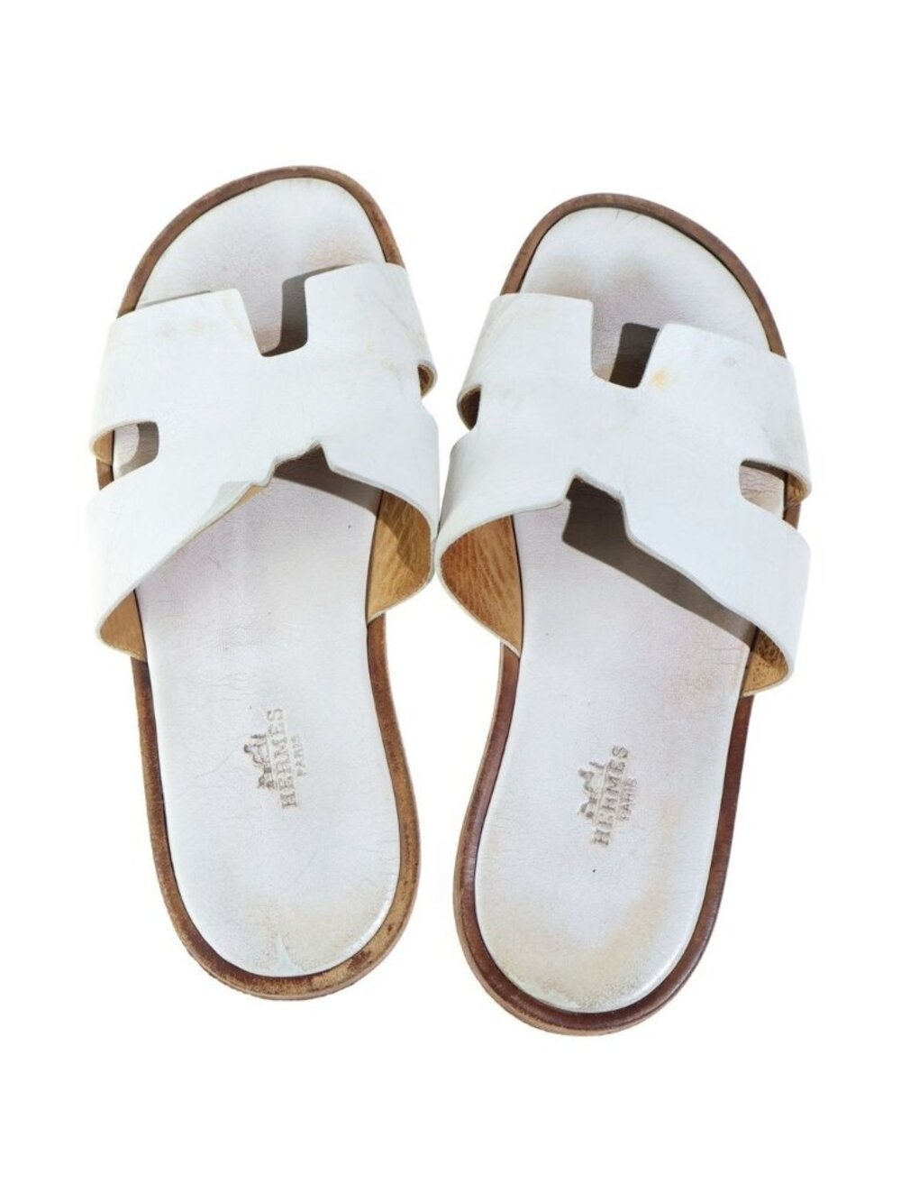 Hermes Izmir Leather Flat Sandals Slides White - Picture 4 of 6